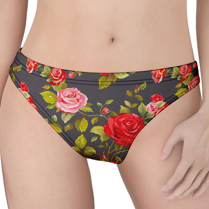 Pink Red Rose Floral Pattern Print Women's Thong