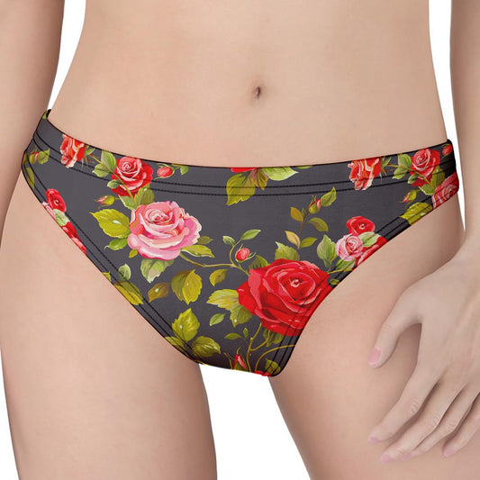 Pink Red Rose Floral Pattern Print Women's Thong