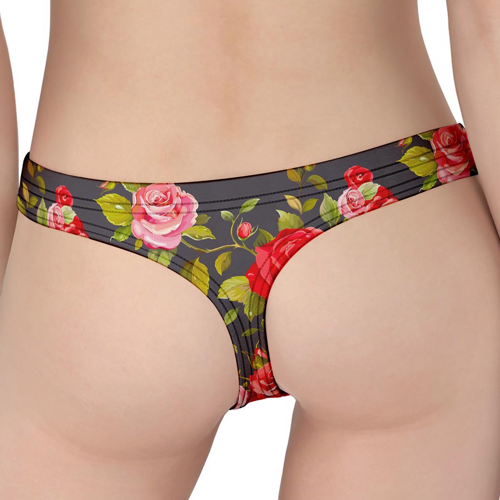 Pink Red Rose Floral Pattern Print Women's Thong
