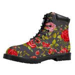 Pink Red Rose Floral Pattern Print Work Boots