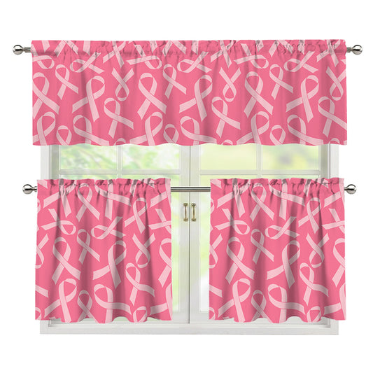 Pink Ribbon Breast Cancer Pattern Print 3 Piece Kitchen Curtains