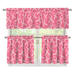 Pink Ribbon Breast Cancer Pattern Print 3 Piece Kitchen Curtains