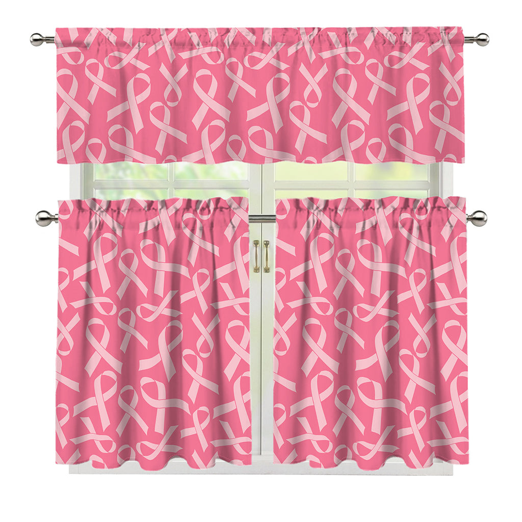 Pink Ribbon Breast Cancer Pattern Print 3 Piece Kitchen Curtains