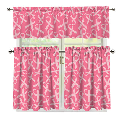 Pink Ribbon Breast Cancer Pattern Print 3 Piece Kitchen Curtains