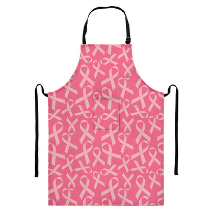 Pink Ribbon Breast Cancer Pattern Print Bib Apron With Pocket