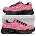 Pink Ribbon Breast Cancer Pattern Print Black Chunky Shoes