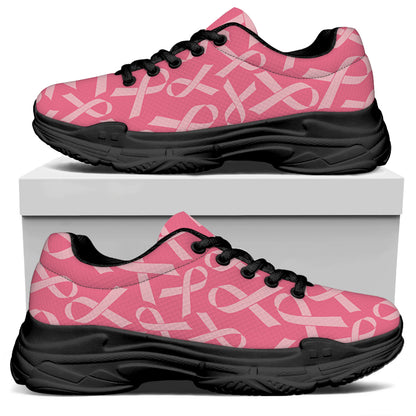 Pink Ribbon Breast Cancer Pattern Print Black Chunky Shoes
