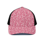 Pink Ribbon Breast Cancer Pattern Print Black Mesh Trucker Cap