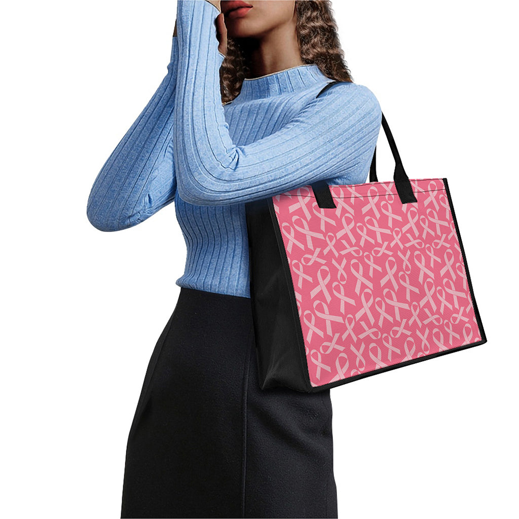 Pink Ribbon Breast Cancer Pattern Print Canvas Tote Bag