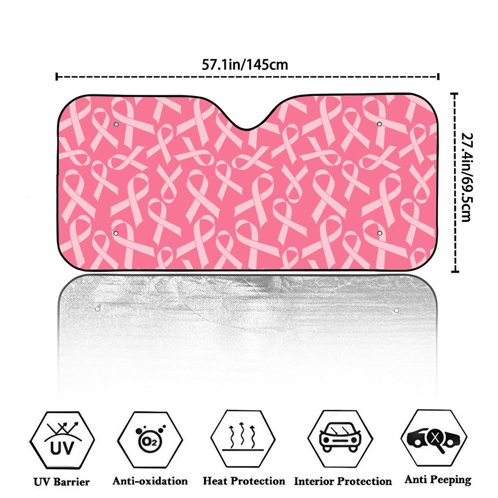 Pink Ribbon Breast Cancer Pattern Print Car Windshield Sun Shade