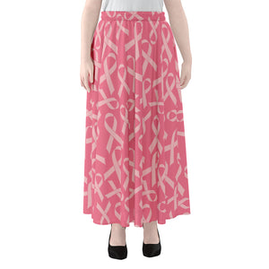 Pink Ribbon Breast Cancer Pattern Print Chiffon Maxi Skirt