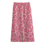 Pink Ribbon Breast Cancer Pattern Print Cotton Front Slit Maxi Skirt