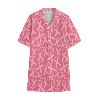 Pink Ribbon Breast Cancer Pattern Print Cotton Hawaiian Shirt