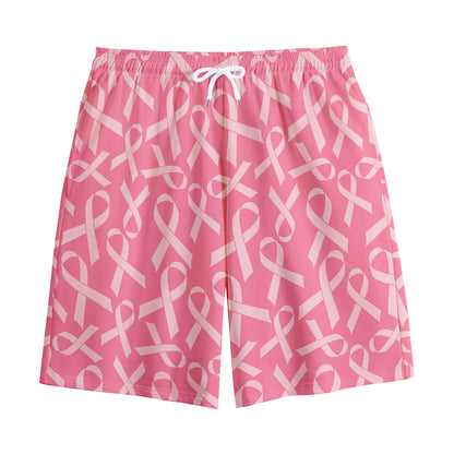 Pink Ribbon Breast Cancer Pattern Print Cotton Shorts