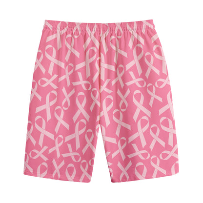 Pink Ribbon Breast Cancer Pattern Print Cotton Shorts