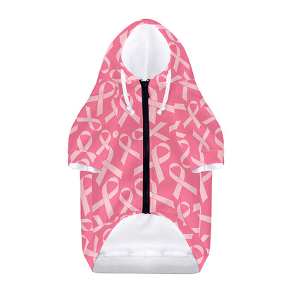 Pink Ribbon Breast Cancer Pattern Print Dog Zip Up Hoodie