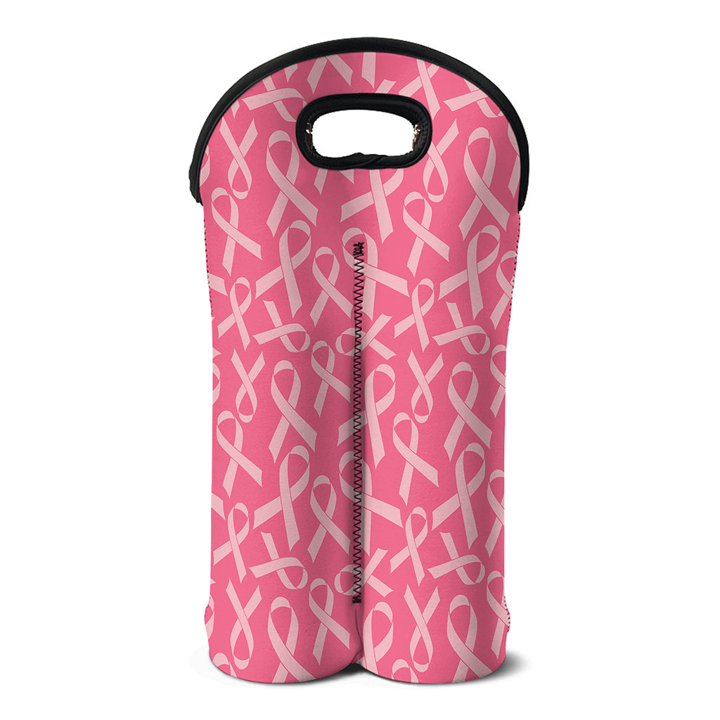 Pink Ribbon Breast Cancer Pattern Print Double Neoprene Wine Tote