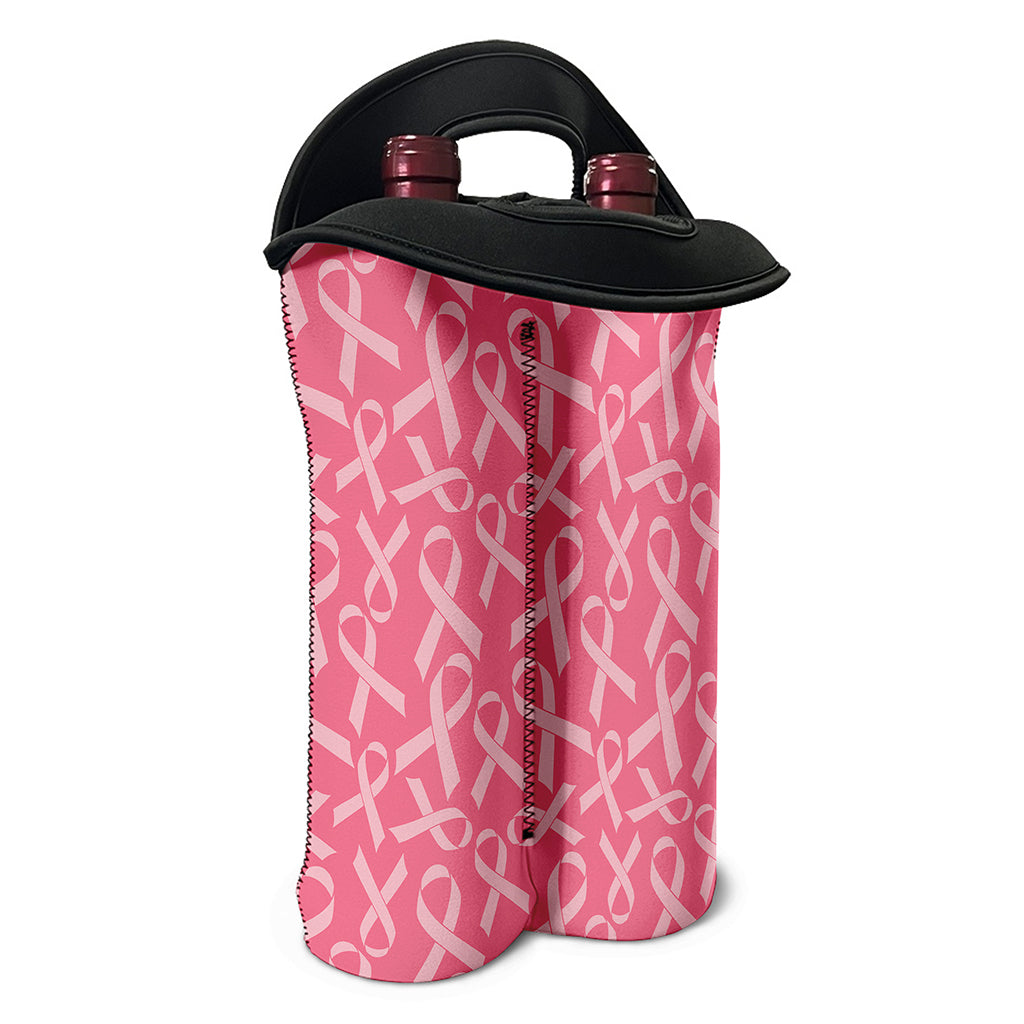 Pink Ribbon Breast Cancer Pattern Print Double Neoprene Wine Tote