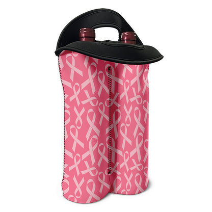 Pink Ribbon Breast Cancer Pattern Print Double Neoprene Wine Tote