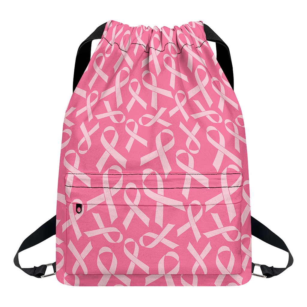Pink Ribbon Breast Cancer Pattern Print Drawstring Backpack