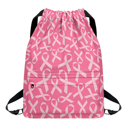 Pink Ribbon Breast Cancer Pattern Print Drawstring Backpack
