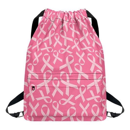 Pink Ribbon Breast Cancer Pattern Print Drawstring Backpack