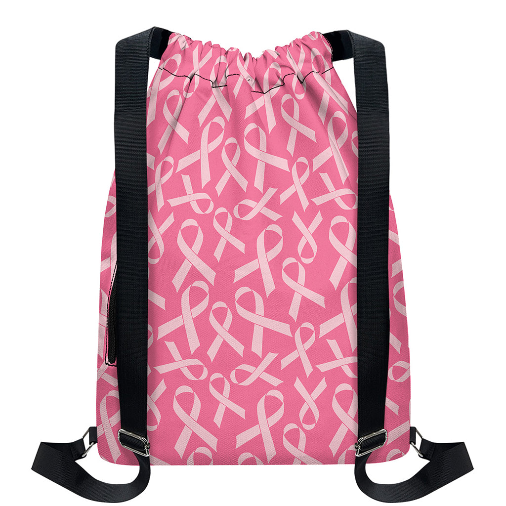 Pink Ribbon Breast Cancer Pattern Print Drawstring Backpack