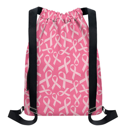 Pink Ribbon Breast Cancer Pattern Print Drawstring Backpack