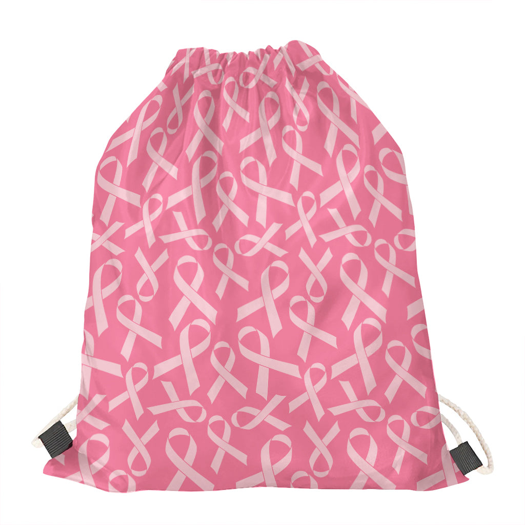 Pink Ribbon Breast Cancer Pattern Print Drawstring Bag