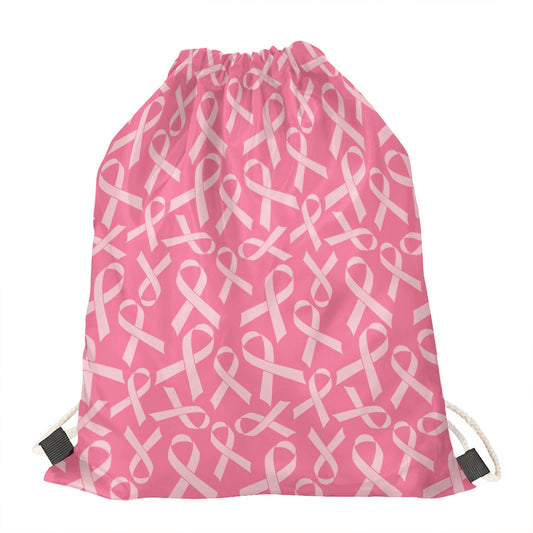 Pink Ribbon Breast Cancer Pattern Print Drawstring Bag