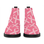 Pink Ribbon Breast Cancer Pattern Print Flat Ankle Boots