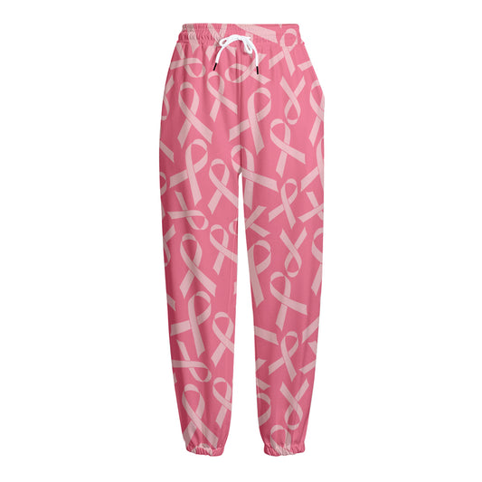 Pink Ribbon Breast Cancer Pattern Print Fleece Lined Knit Pants