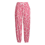 Pink Ribbon Breast Cancer Pattern Print Fleece Lined Knit Pants