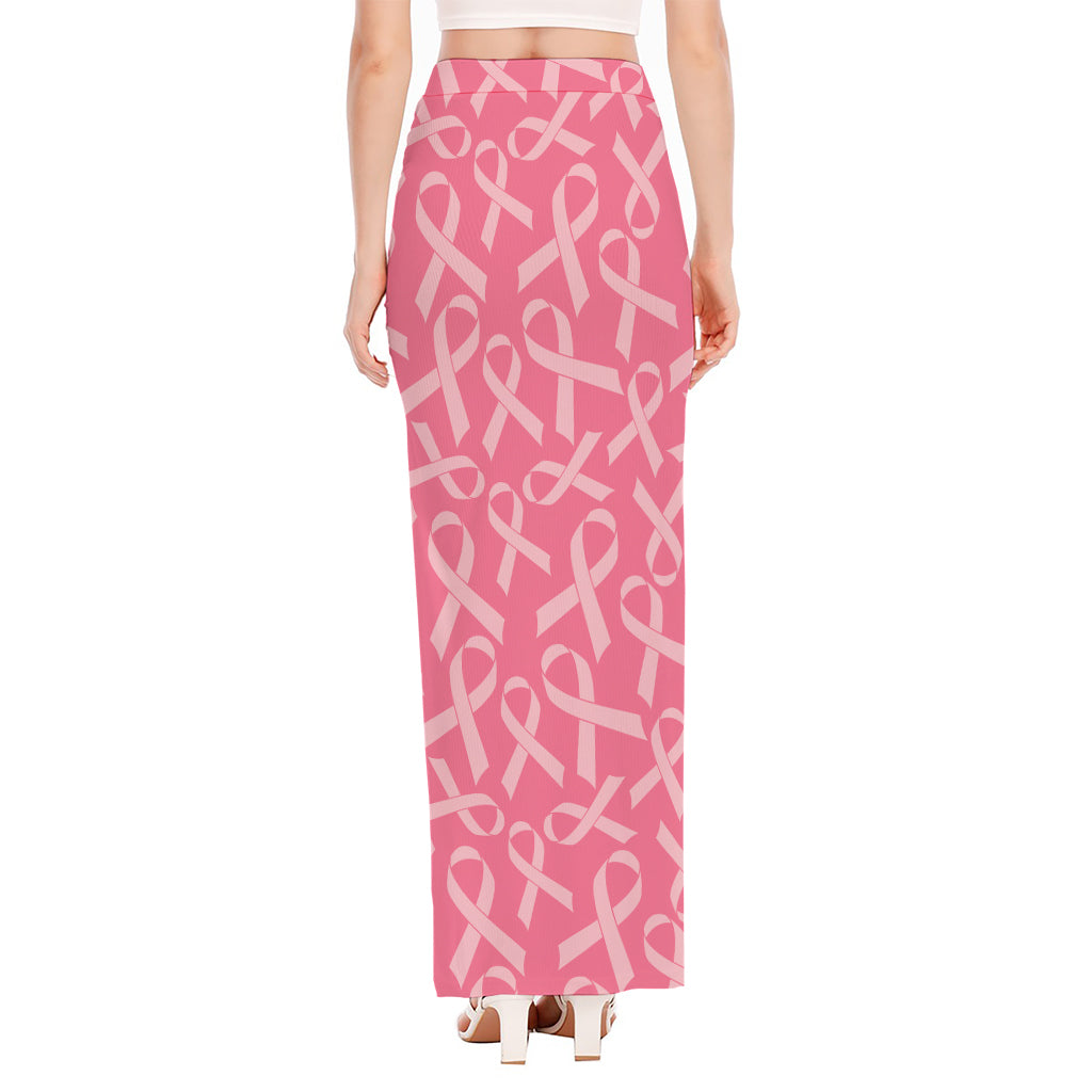 Pink Ribbon Breast Cancer Pattern Print High Slit Maxi Skirt