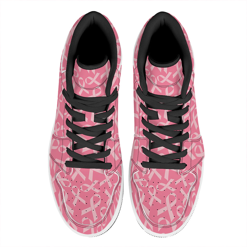 Pink Ribbon Breast Cancer Pattern Print High Top Leather Sneakers
