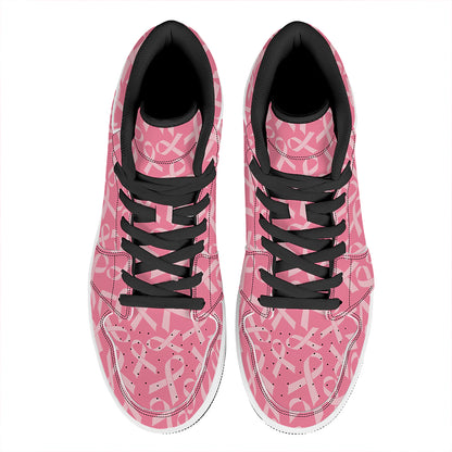 Pink Ribbon Breast Cancer Pattern Print High Top Leather Sneakers