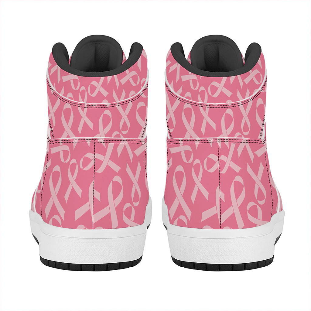 Pink Ribbon Breast Cancer Pattern Print High Top Leather Sneakers
