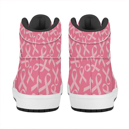 Pink Ribbon Breast Cancer Pattern Print High Top Leather Sneakers