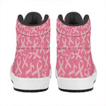 Pink Ribbon Breast Cancer Pattern Print High Top Leather Sneakers