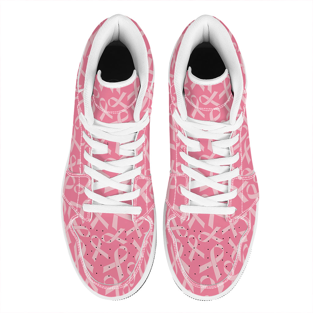 Pink Ribbon Breast Cancer Pattern Print High Top Leather Sneakers