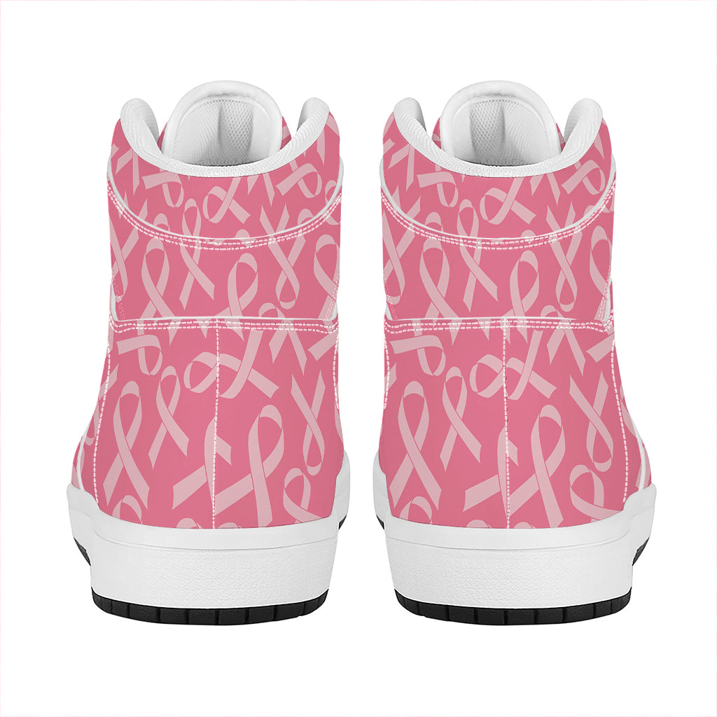 Pink Ribbon Breast Cancer Pattern Print High Top Leather Sneakers