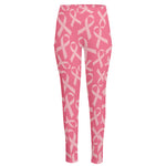 Pink Ribbon Breast Cancer Pattern Print High-Waisted Pocket Leggings