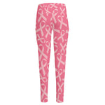 Pink Ribbon Breast Cancer Pattern Print High-Waisted Pocket Leggings