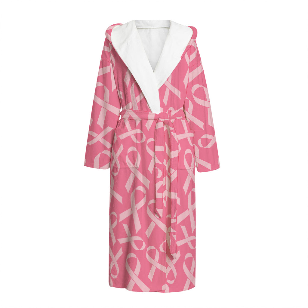 Pink Ribbon Breast Cancer Pattern Print Hooded Bathrobe