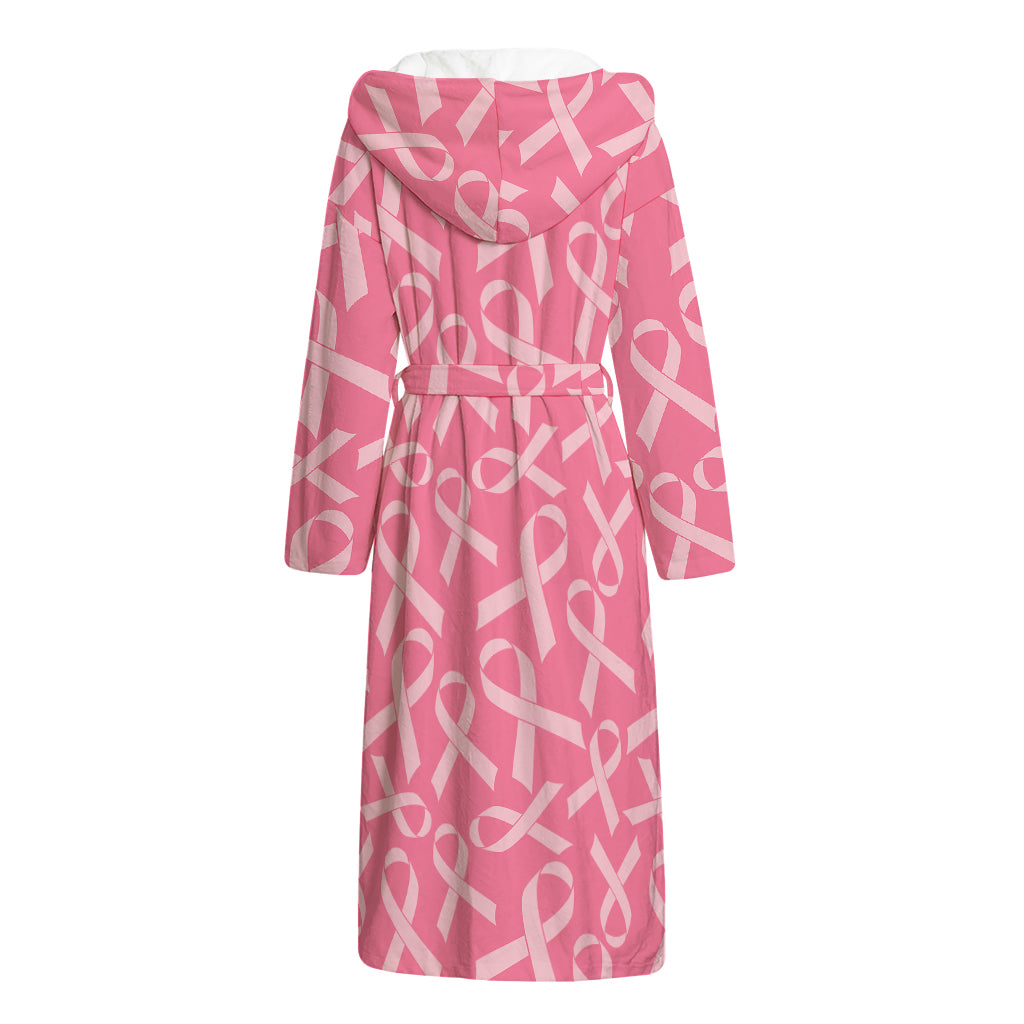 Pink Ribbon Breast Cancer Pattern Print Hooded Bathrobe