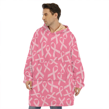 Pink Ribbon Breast Cancer Pattern Print Hoodie Blanket