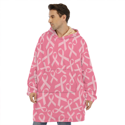 Pink Ribbon Breast Cancer Pattern Print Hoodie Blanket