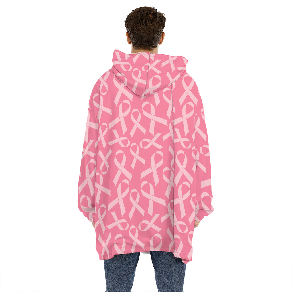Pink Ribbon Breast Cancer Pattern Print Hoodie Blanket