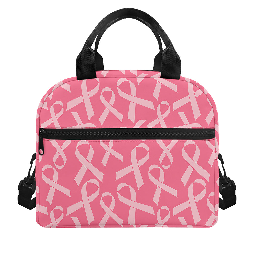 Pink Ribbon Breast Cancer Pattern Print Insulated Lunch Bag