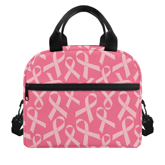 Pink Ribbon Breast Cancer Pattern Print Insulated Lunch Bag